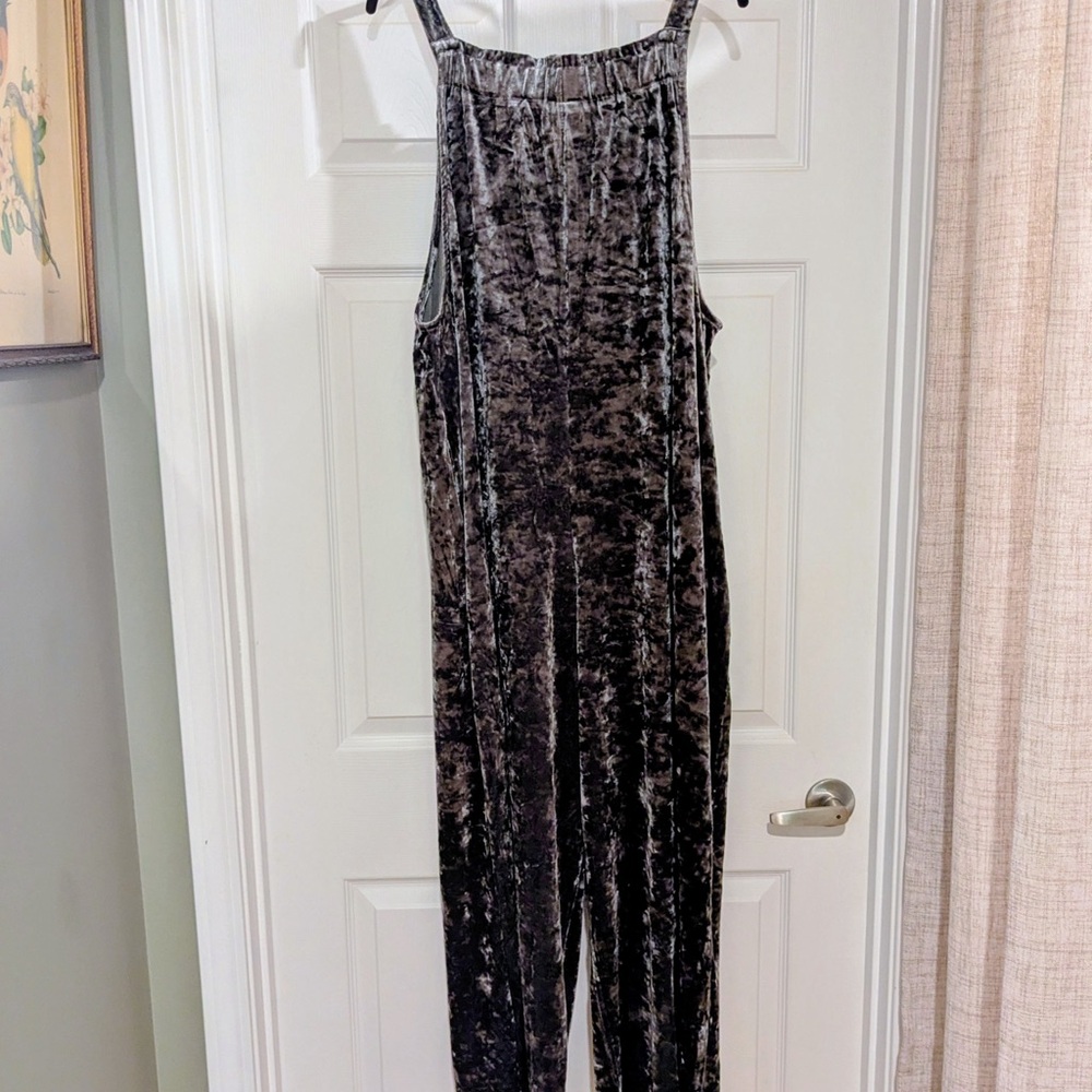 Suzanne Betro Crushed Velvet Jumpsuit in Dark Grey